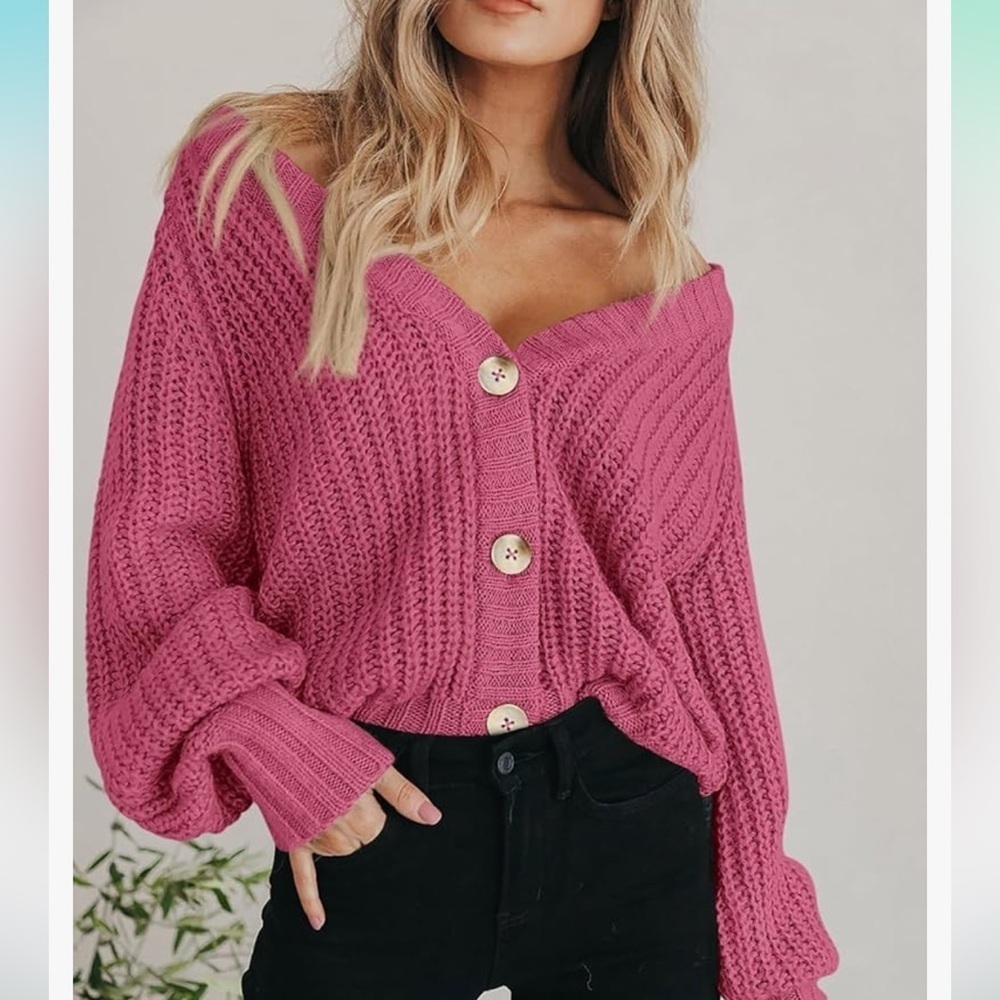 Chunky Knit Open Front Sweater Long Sleeve Button Loose Short Cardigan
8095 - Picture 5 of 9